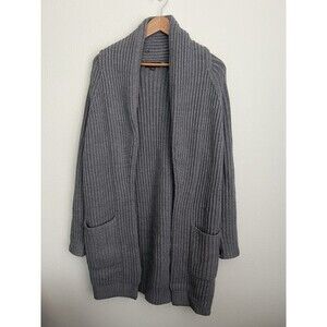 Repeat Ribbed Knit Open Front Shawl-Collar Duster Cardigan Heavy Merino Wool M